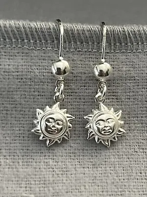 Sterling 925 Silver Vintage Southwest Estate Sun Face Dangle Earrings 2.4g Italy • $15