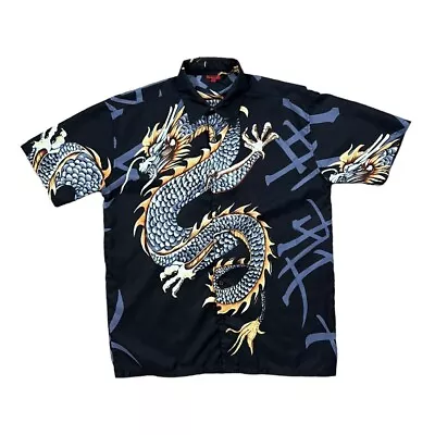 Early 00's REFINED Gothic Biker Y2K Traditional Dragon Patterned Shirt Large • £18