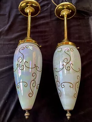 Mid Century Pair Hollywood Regency Pendant Hall Hanging Lights MCM Falkenstein • $325