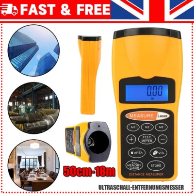 LCD Infrared Laser Rangefinders Ultrasonic Distance Meter Measuring Device 18M • £14.90