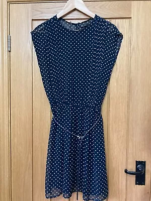Ladies Size 8/10 Navy Blue/white Polka Dot Sleeveless Dress Zara • £3.99