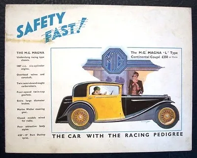 MG MAGNA TYPE L RANGE Car Sales Brochure Oct 1933 • $248.90