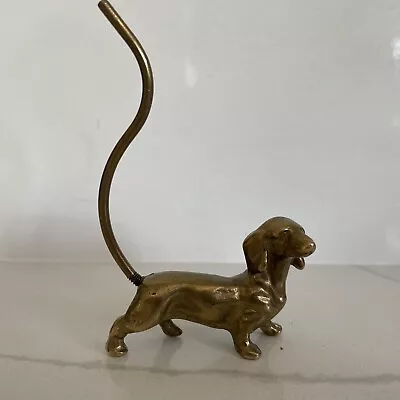 Vintage 1960’s Brass Dachshund  Figurine Ring Holder Long Tail GUC • $80