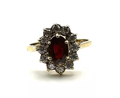 9ct Gold Garnet Ring 9K Yellow Gold Red Garnet Ring Sparkly Stone Set Ring 375 • £95
