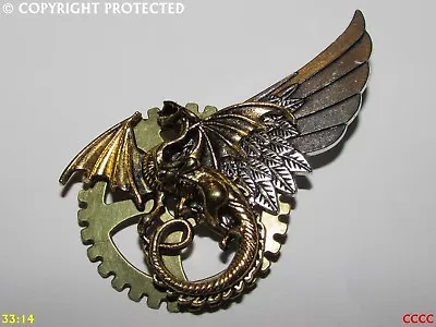 Steampunk Brooch Pin Badge Gold Dragon Silver Wing Cog Gearwheel Game Of Thrones • £5.50
