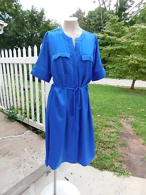 Simply Vera Wang Blue Slinky Lightweight Shirt Dress With Sash Tie Sz M • $9.99