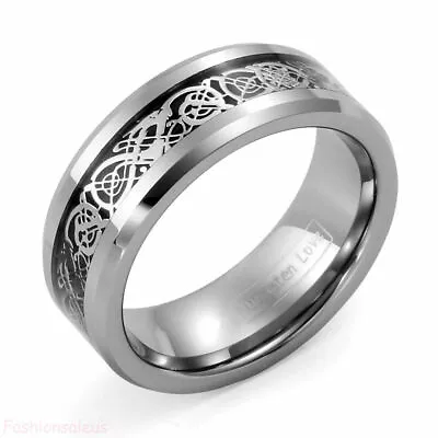 8mm Celtic Dragon Inlay Tungsten Carbide Band Men's Ring New • $13.99