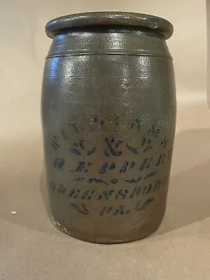 Antique 19th C Stoneware Williams & Reppert Stencil Greensboro PA Crock • $259.99