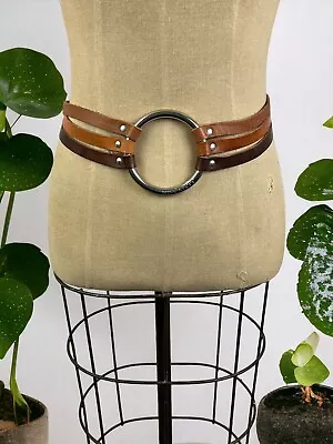 VTG Miss Sixty Brown Leather Waist Hip Ring Belt Adjustable NWT Y2k LARGE Grunge • $49.99