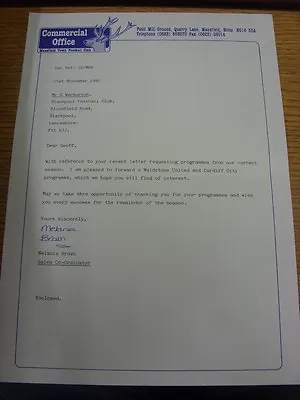 21/11/1991 Mansfield Town: Official Commercial Official Letter From Sales Co-Ord • £4.99