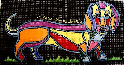 Maggie Hand Painted Rainbow  I Love My Haute Dog  Dachshund Needlepoint Canvas • $109.99