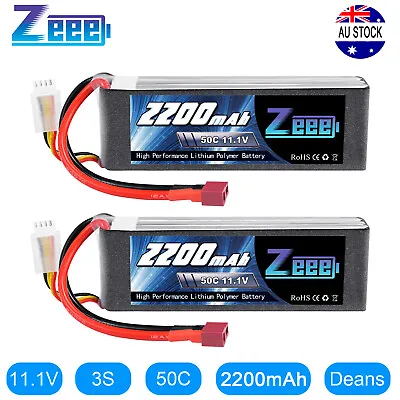 2x Zeee 11.1V 50C 2200mAh 3S Lipo Battery Deans For RC Helicopter Airplane Car  • $50.99