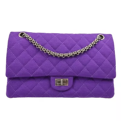 Chanel Purple Cotton 2.55 Classic Double Flap Shoulder Bag KK30718 • $4980