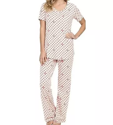 Vera Bradley Women's Pajamas Set S 4/6 Blush Hearts Cotton Jersey Knit $58 NWT • $33