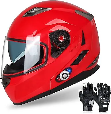 DOT Full Face Motorcycle Helmet Dual Visor Bluetooth Headset Intercom + Gloves • $109.99