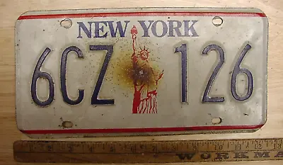 Vintage New York Vanity  License PlateTag6CZ-126Black Letters On White & Red • $8.49