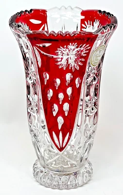 £28.05 • Buy Vintage Bleikrystall Anna Hutte 24% Crystal & Cranberry Colored 6” Vase