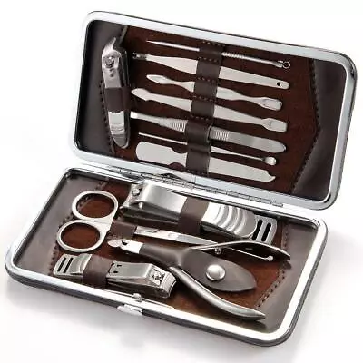 12 PCS Nail Cutter  Set Manicure Pedicure Care Kit Case Clippers For Mens Ladies • £3.89