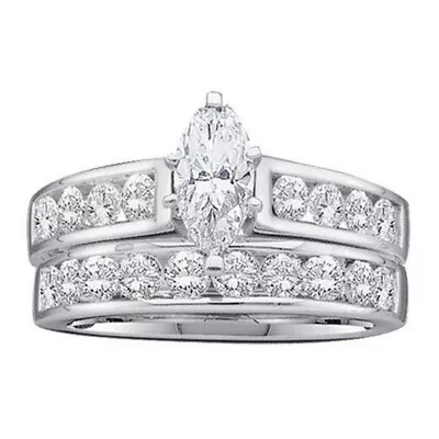 1 Ct Marquise & Round Cut Natural Diamond Engagement Bridal Set 10k White Gold • $1700