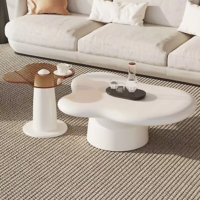 GUYII Modern Coffee Table Set Of 2 Temper Glass Side Table Cream White End Table • $427.18