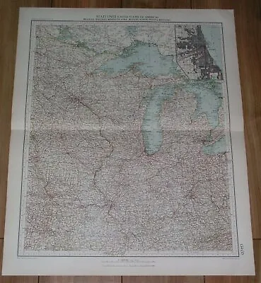 1927 Map Of Central Usa Michigan Illinois Indiana Great Lakes Chicago Inset Map  • $27.25