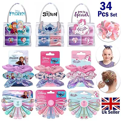 34Pcs Grils Hair Accessories Set Snap Hair Clips Scrunchies Bow Bobbles Ponytail • £17.59