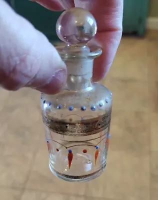 Antique Hand Painted  Enameled Miniature Perfume Bottle Glass Stopper • $30