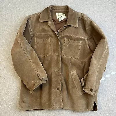 VTG Eddie Bauer Leather Suede Shirt Jacket Women's Sz L Shacket Made In Canada • $40