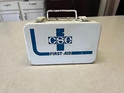 CSE First Aid Kit White Metal Box Case Medicine Cabinet Metal Wall Mount VINTAGE • $14.99
