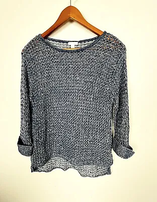 J. Jill Size Small Blue Linen Cotton Open Knit 3/4 Sleeve Sweater • $16.88