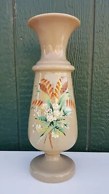 Antique English Victorian Bristol Glass Smoky Beige Footed Floral Vase 12  • $39.98