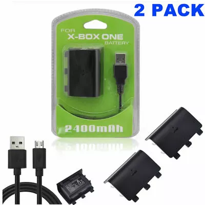 2x For Xbox One Style Battery Pack Controller Rechargeable Wireless USB 2400mAh • $19.43