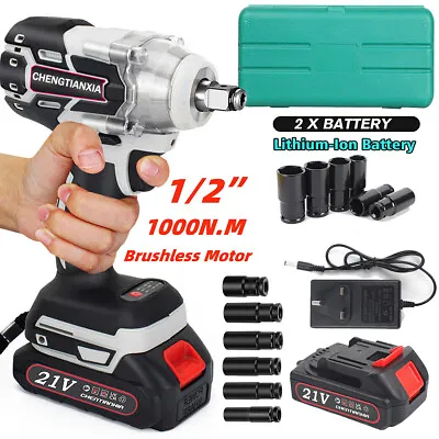 1000Nm 21V Cordless Impact Wrench Electric 1/2  Drill Gun Ratchet Driver Sockets • £35.99