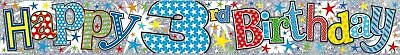 3rd BIRTHDAY BANNER - Age 3 - PARTY DECORATION - Girl Boy Three Third  S. ELVIN • £2.29