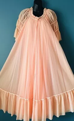 Vintage Intime Of California Peignoir Chiffon Nightgown & Robe Set Peach Dreamy • $85