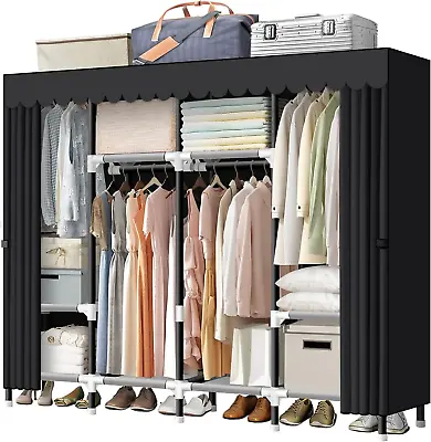 Portable Closet 67 Inch Wardrobe Closet For Hanging With 4 Hanging Rods 25Mm S • $109.99