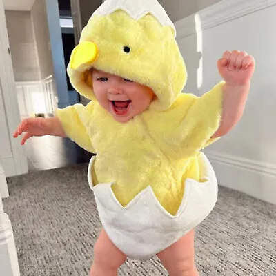 Infant  Cosplay Chicken Animal Costume Winter Fleece Hooded Romper Bodysuits • £14.72