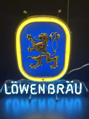 Vintage 1979 Lowenbrau Neon Beer Sign Blue Letters Neon Bar Tavern Man Cave Usa • $249.85