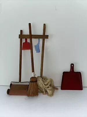 Vintage Wood Dollhouse Cleaning Set Jaymar? Sweeper Mop Broom Pan • $8