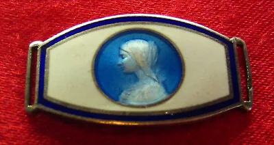 Vintage Blue Enamel MARY Medal Bracelet Silver Jewelry Piece Catholic Religious • $29.99