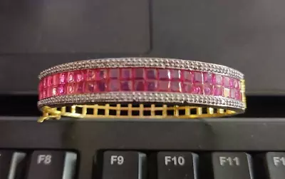 Wedding Bridal AD CZ  Red Ruby Inspired Bangle Bracelet Indian Bollywood Jewelry • $16