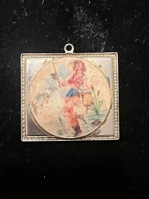 🌟 VINTAGE HOLOGRAM PIN  GIRL Fishing PENDANT FOR NECKLACE 40S-50S • £9.64