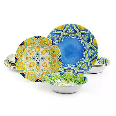 12 Piece Melamine Dinnerware Set Plates And Bowls Sets Tableware Service For 4 • $31.59