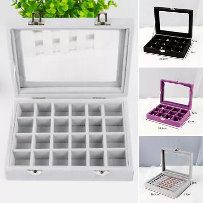 $22.79 • Buy Large Wooden Jewellery Boxes Rings Storage Cabinet Display Glass Organiser