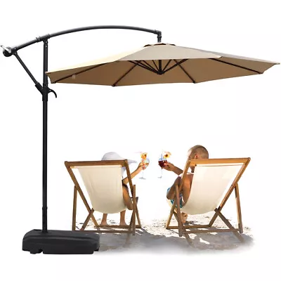 3m Garden Banana Parasol Cantilever Umbrella Beach Pool With Wheeled Weight Base • £119.99