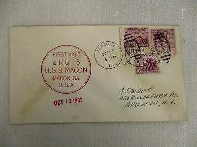 OCT 13 1933 FIRST VISIT ~ ZRS-5 USS MACON ZEPPELIN MACON GA W NRA STAMPS COVER • $15