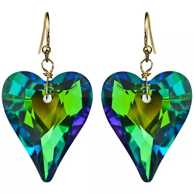 Kirks Folly Aphrodite Crystal Heart French Wire Earrings - Mystic Green Sphinx • $22.50