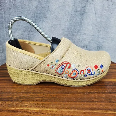 Dansko Vegan Clogs Women's 6.5 37 Beige Embroidered Slip On Nursing Shoes • $34.99