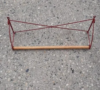Vintage Mid Century Twisted Red Metal Wire Coat Rack Wood Bar 20  Rare • $59.99