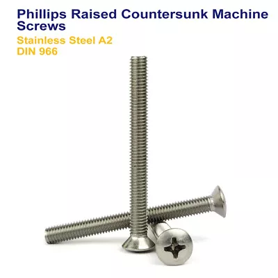 M2.5 M3 M4 M5 Countersunk Raised Phillips Machine Screws Stainless Steel Din 966 • £1.39